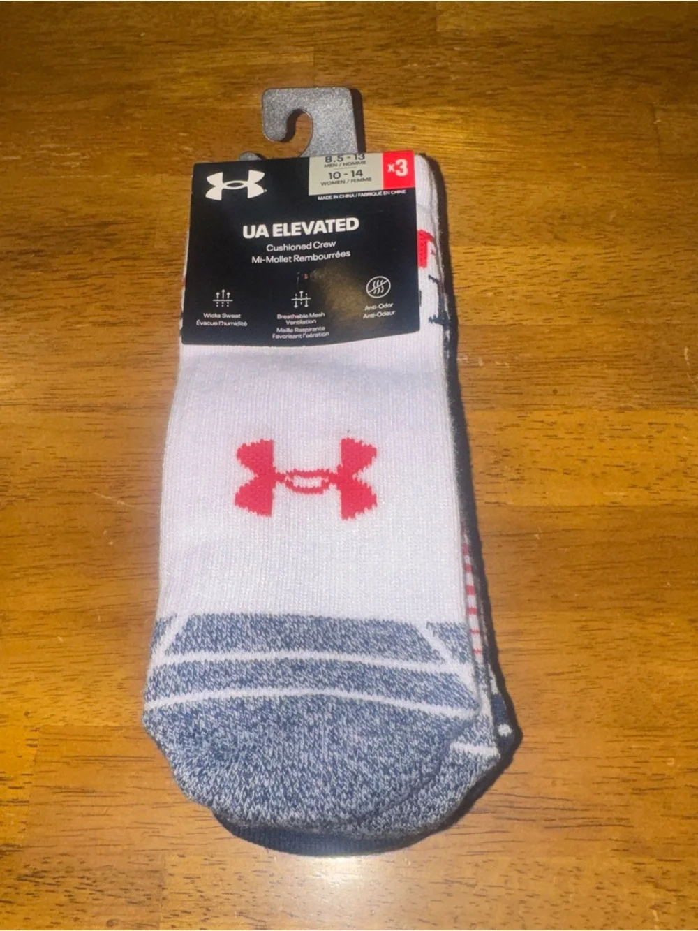 Under Armour Elevated 3 Pair Crew Socks Large White Black Navy Men’s New W Tags